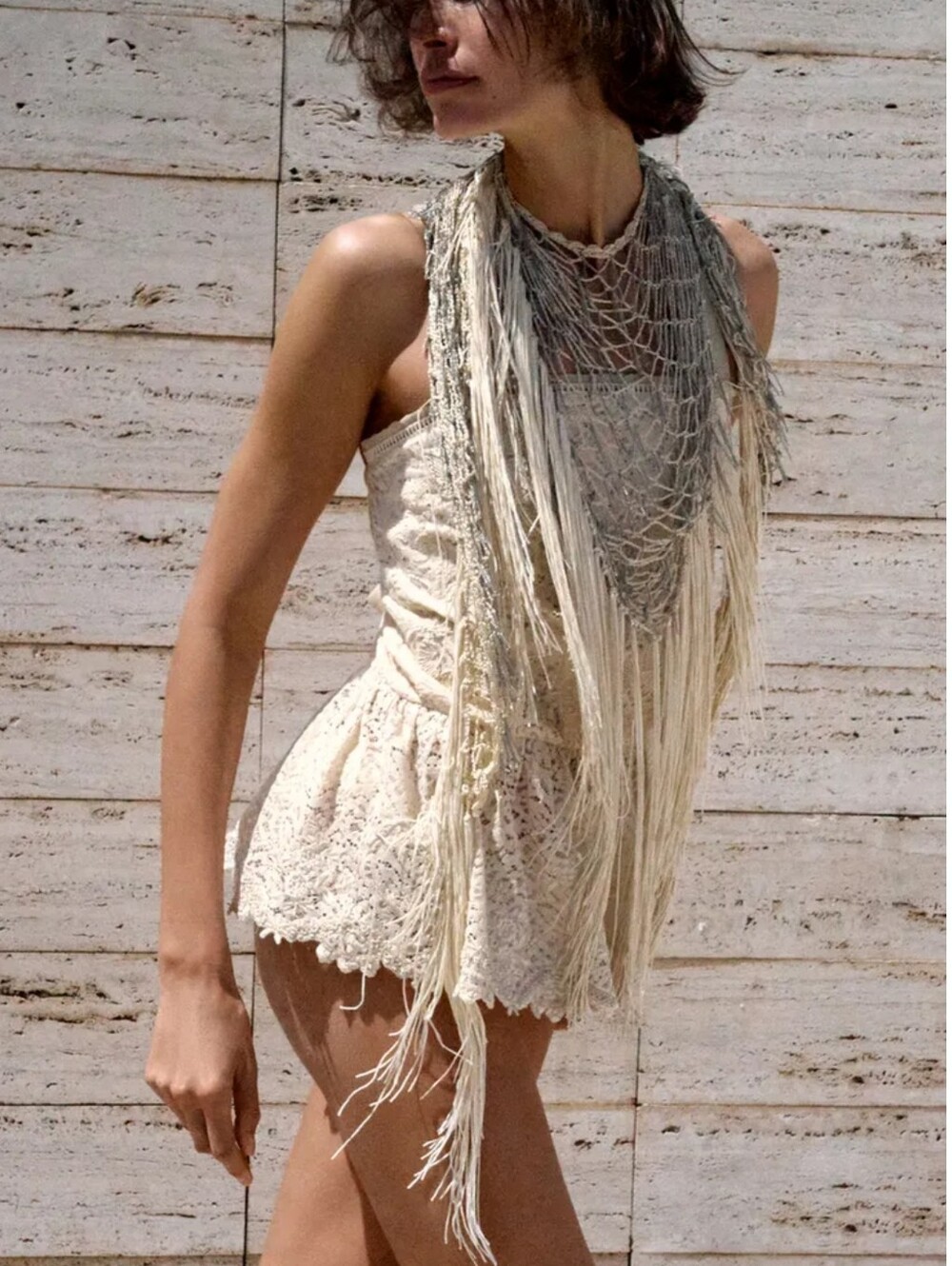 ZARA FRINGED CHAIN MULTI-POSITION SCARF